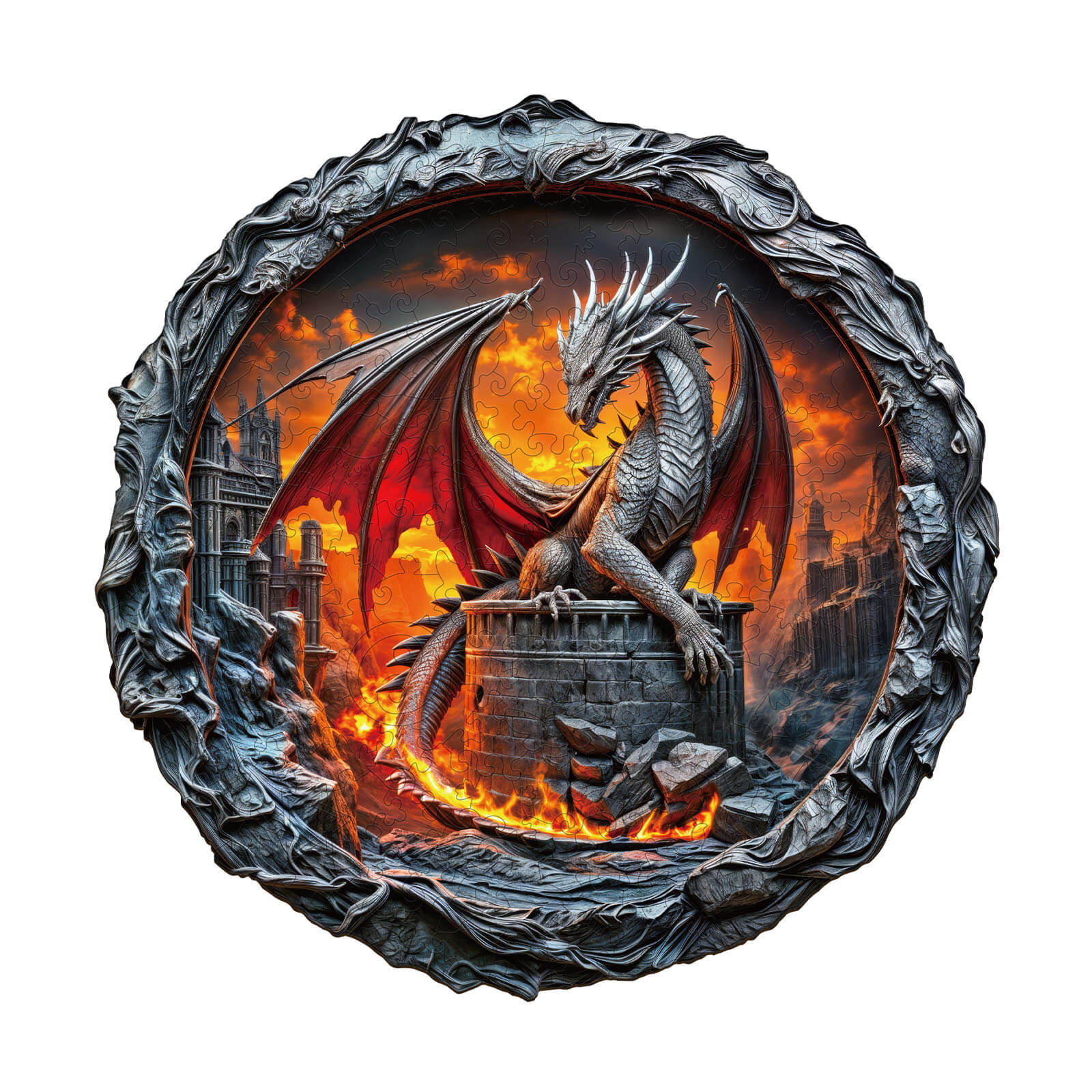 Fiery City Wall Dragon Wooden Jigsaw Puzzle