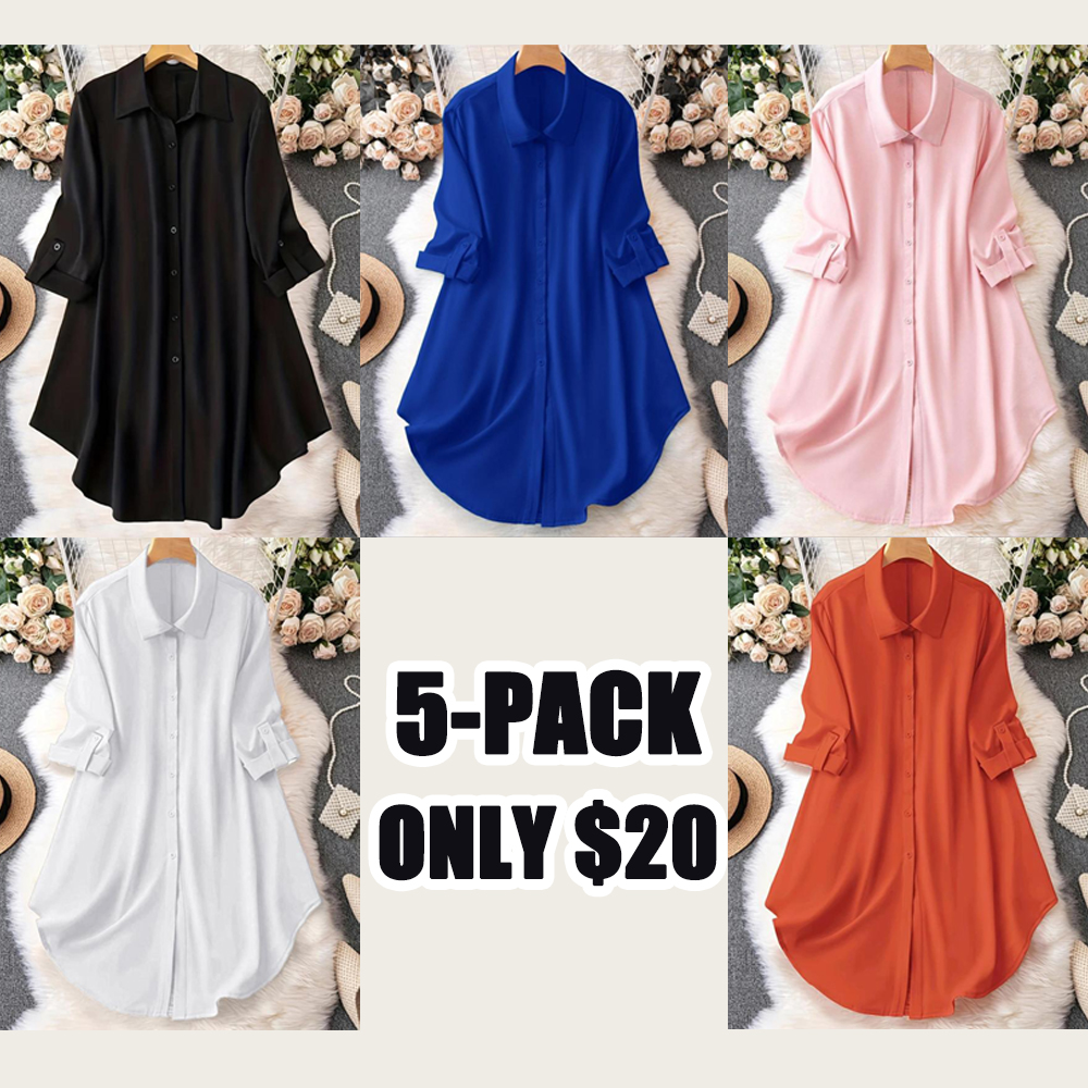 [Plus Size]Minimalist Solid Long Sleeve Button Front Fitted Shirt – Women’s Casual Chic Blouse for Spring & Fall