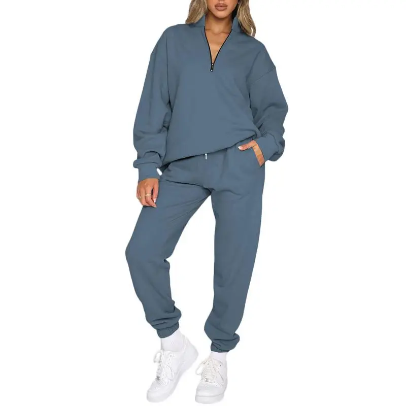 Women 2 Piece Outfits Sweatsuit Oversized Half Zip Pullover Long Sleeve Sweatshirt Jogger Pants Set with Pockets Outdoorfun