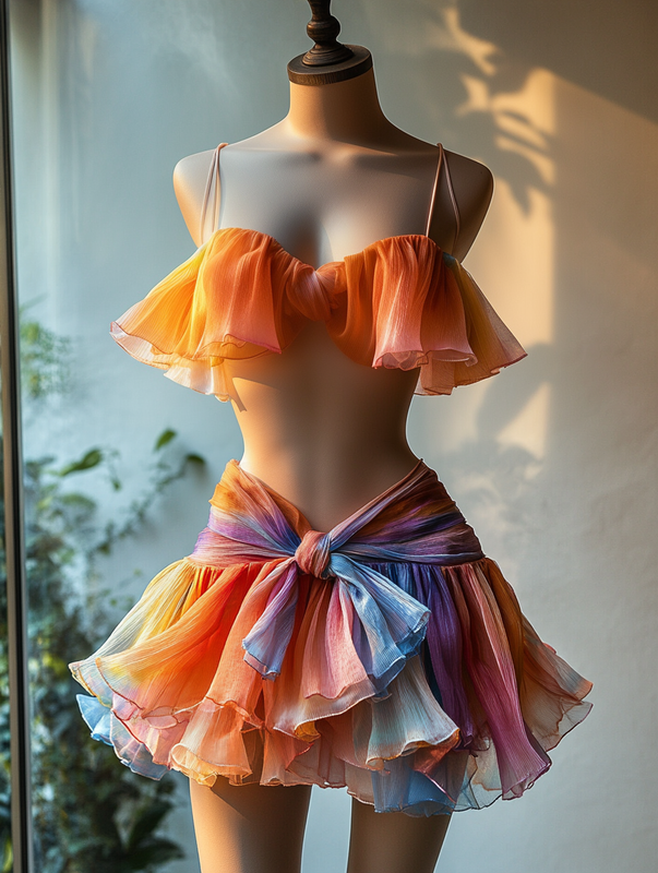 Sexy Elegant Ruffle Top + Skirt Two-Piece Swimsuit  cfe1