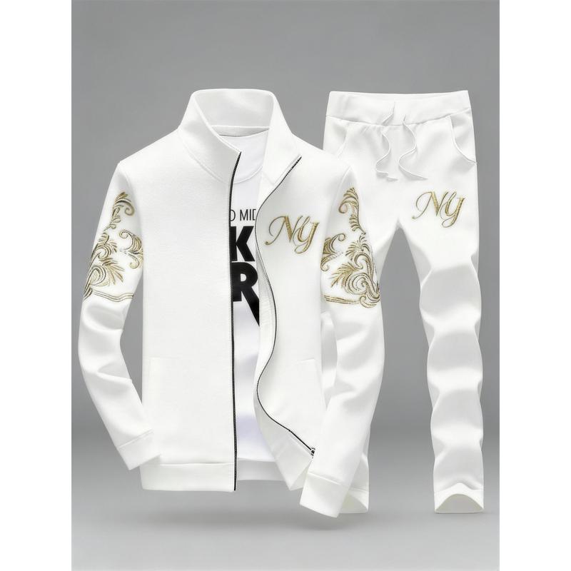 Men’s Embroidered Stand Collar Tracksuit 2-Piece Set
