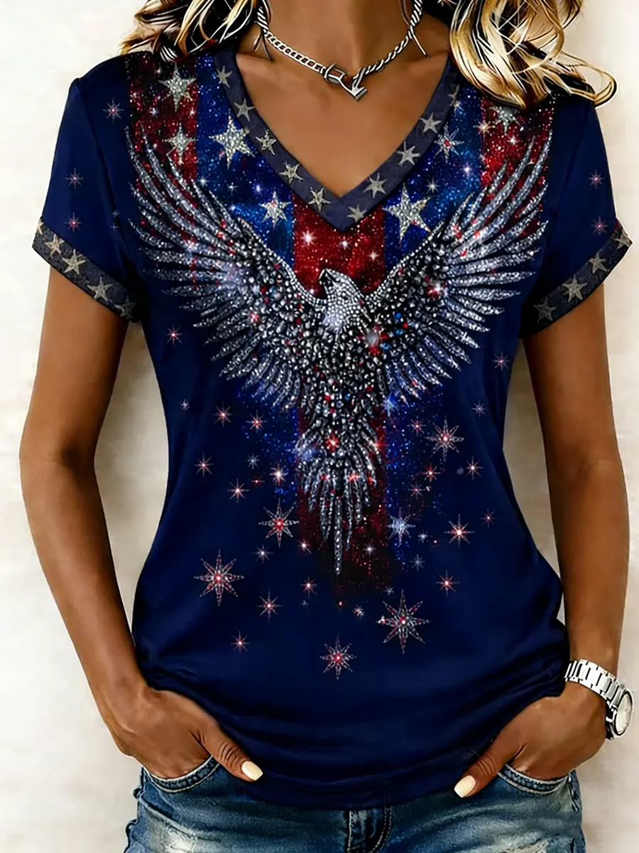 Women's American 250Th Anniversary Commemorative Pattern Casual Short Sleeved T-Shirt