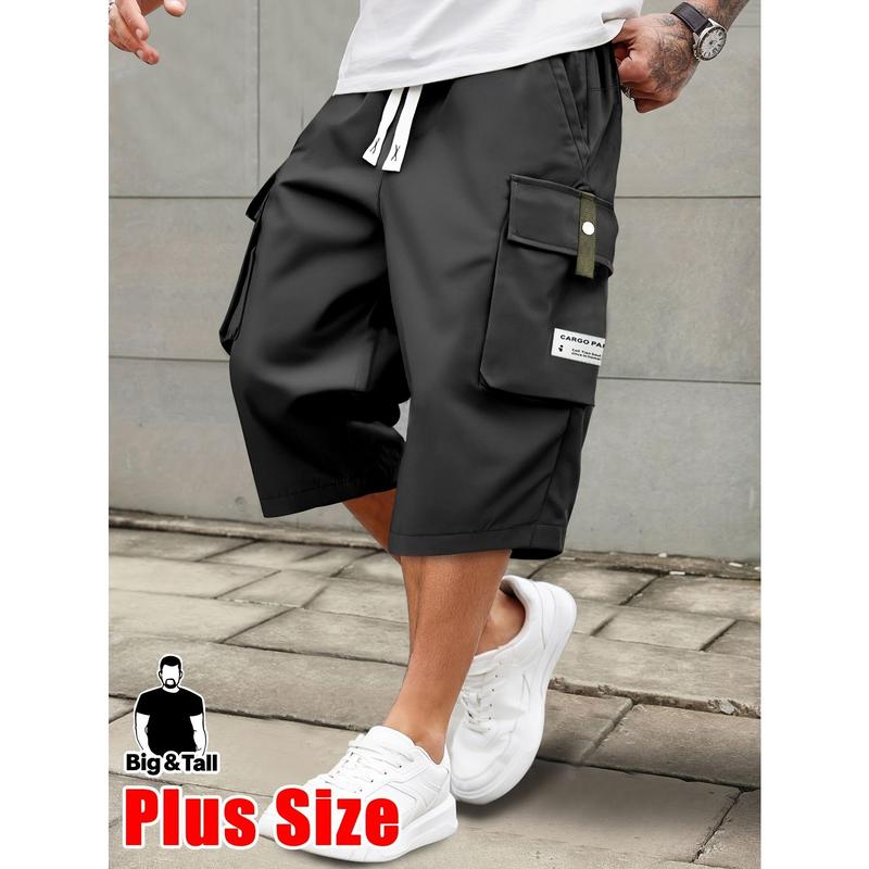 Men’s Plus Size Lightweight Cargo Pants with Drawstring Waist