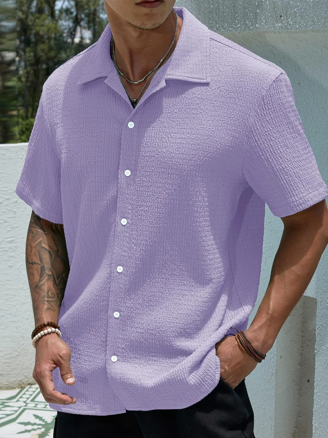 Men's Textured Button Front Shirt