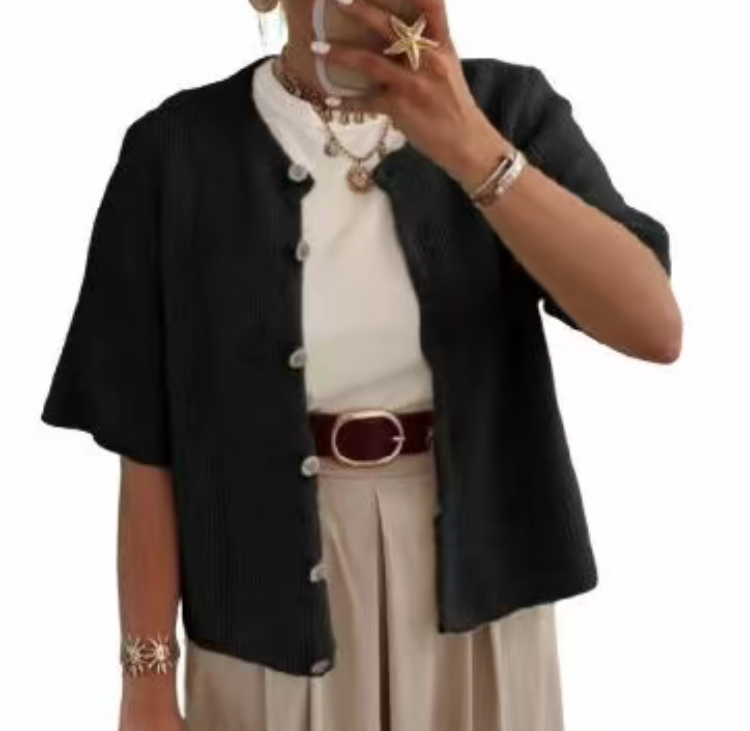 Women's  Knit Cardigan – Half Sleeve, Solid Color, Button-Up, Lightweight Knitwear for Daily Wear