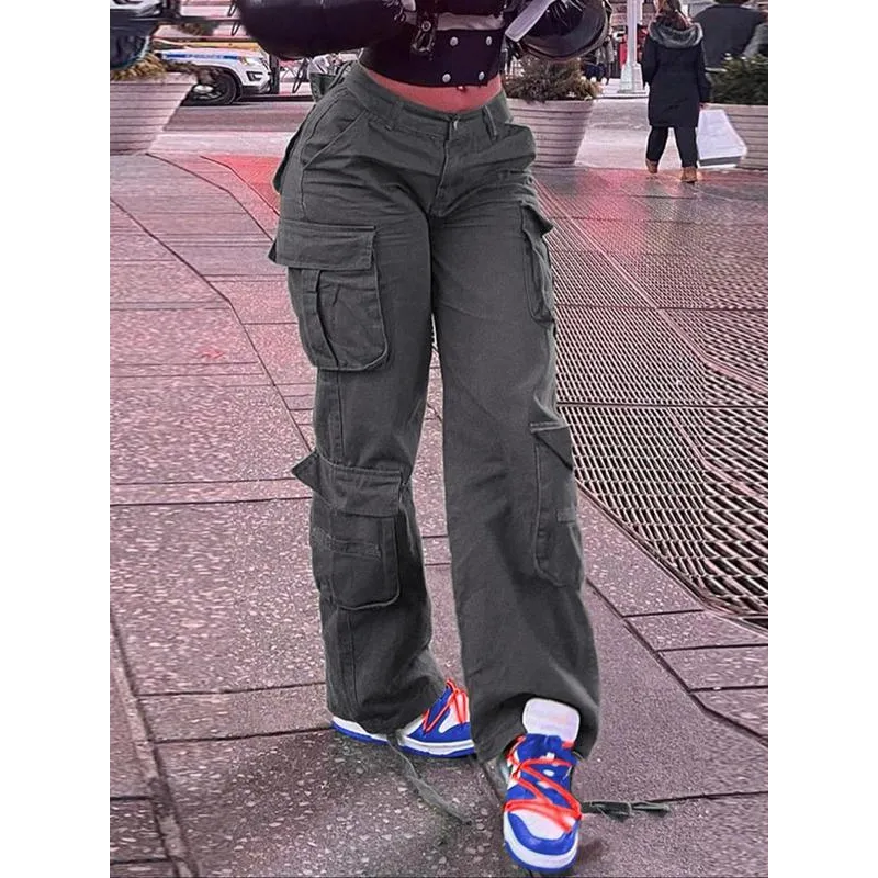 Women's Plain Drawstring High Waist Cargo Pants