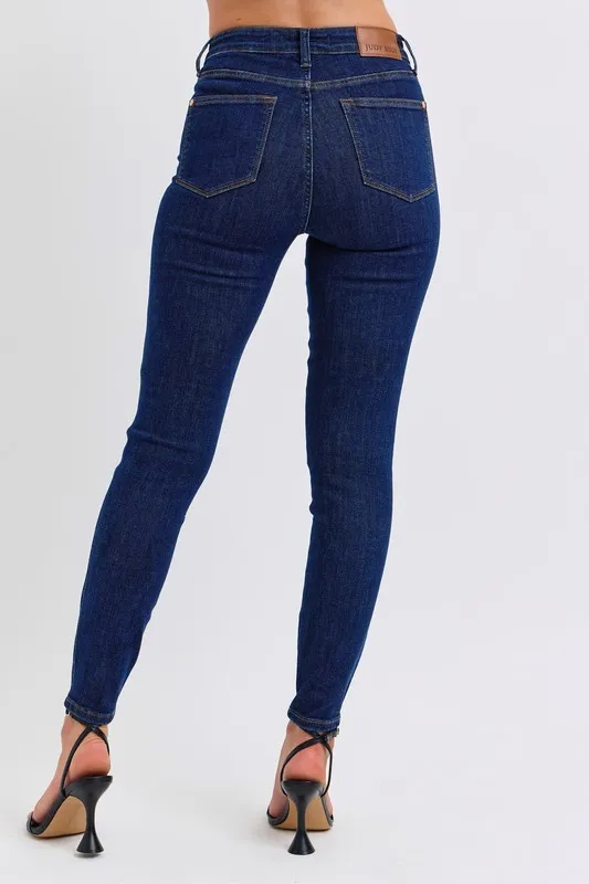 Blue Full Size Midi Rise Tummy Control Classic Skinny Jeans Plus Size