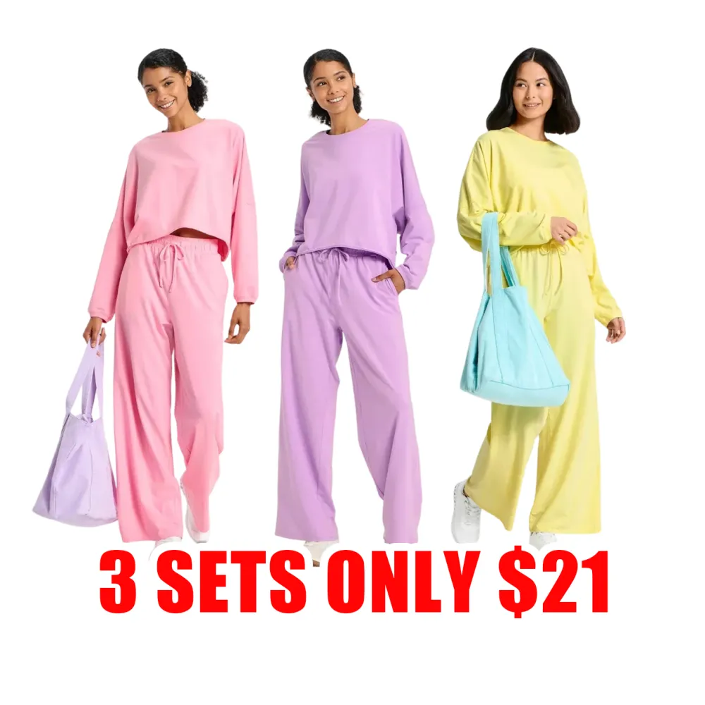 Women’s Washed Jersey Long Sleeve Top & Wide Leg Pants Set
