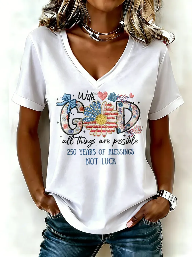 Women's casual retro American 250th T-shirt