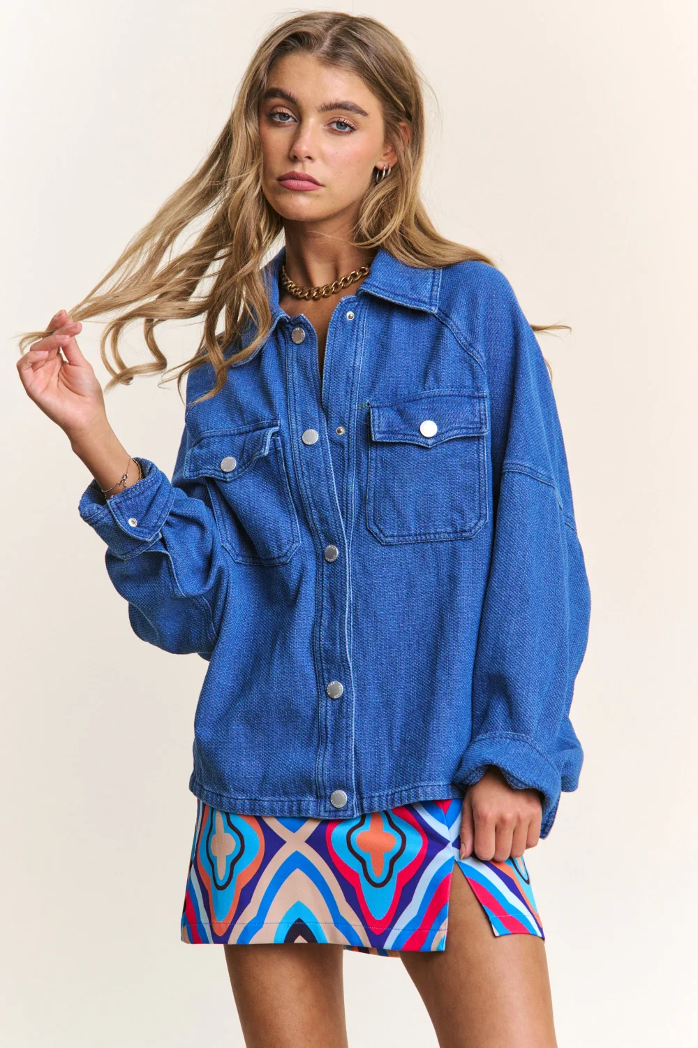 Snap Down Long Sleeve Denim Shacket