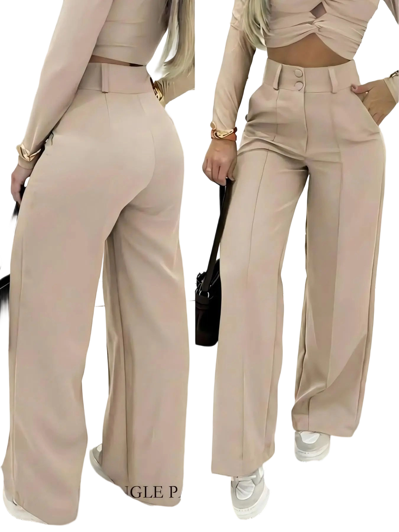 Simple double-breasted wide trousers