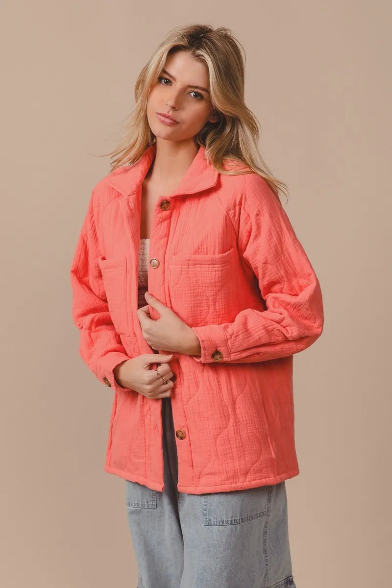 Quilted Wrinkle Gauze Long Sleeve Shacket