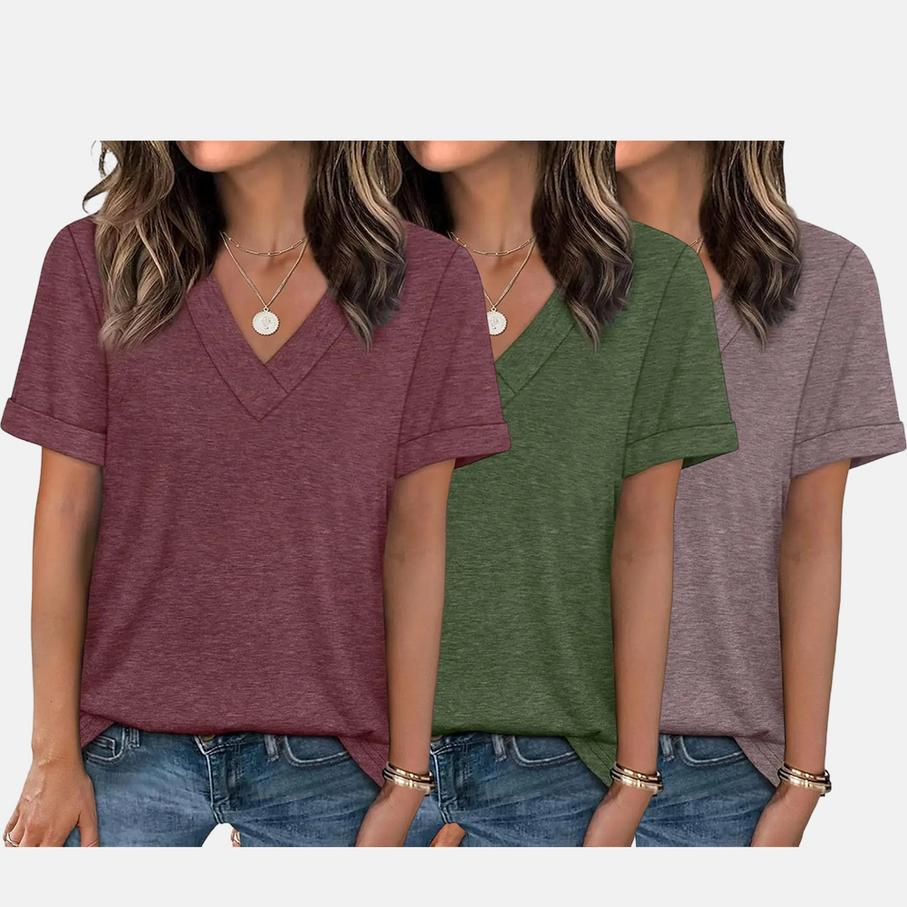 Womens Summer Tops Short Sleeve Basic Casual V Neck T Shirts Trendy Fashion 2026