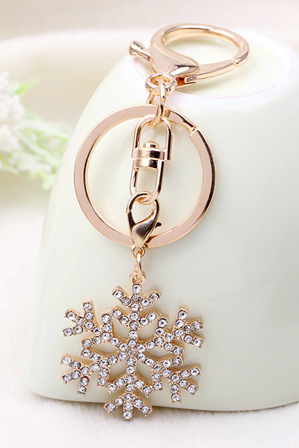 Gold Rhinestone Christmas Snowflake Keychain