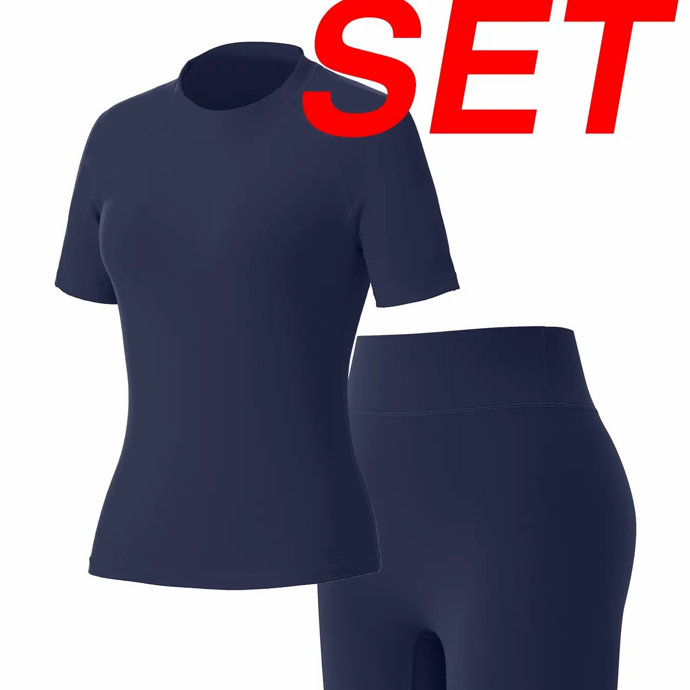 Women's Tracksuit Set - No Seamless Shorts & Raglan Sleeves Tee with Flat Tummy Effect & Glute-Lifting Fit