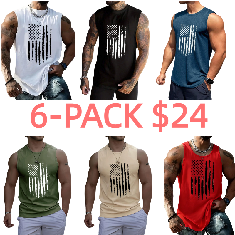 Men's American Flag Graphic Print Round Neck Tank Top Vest