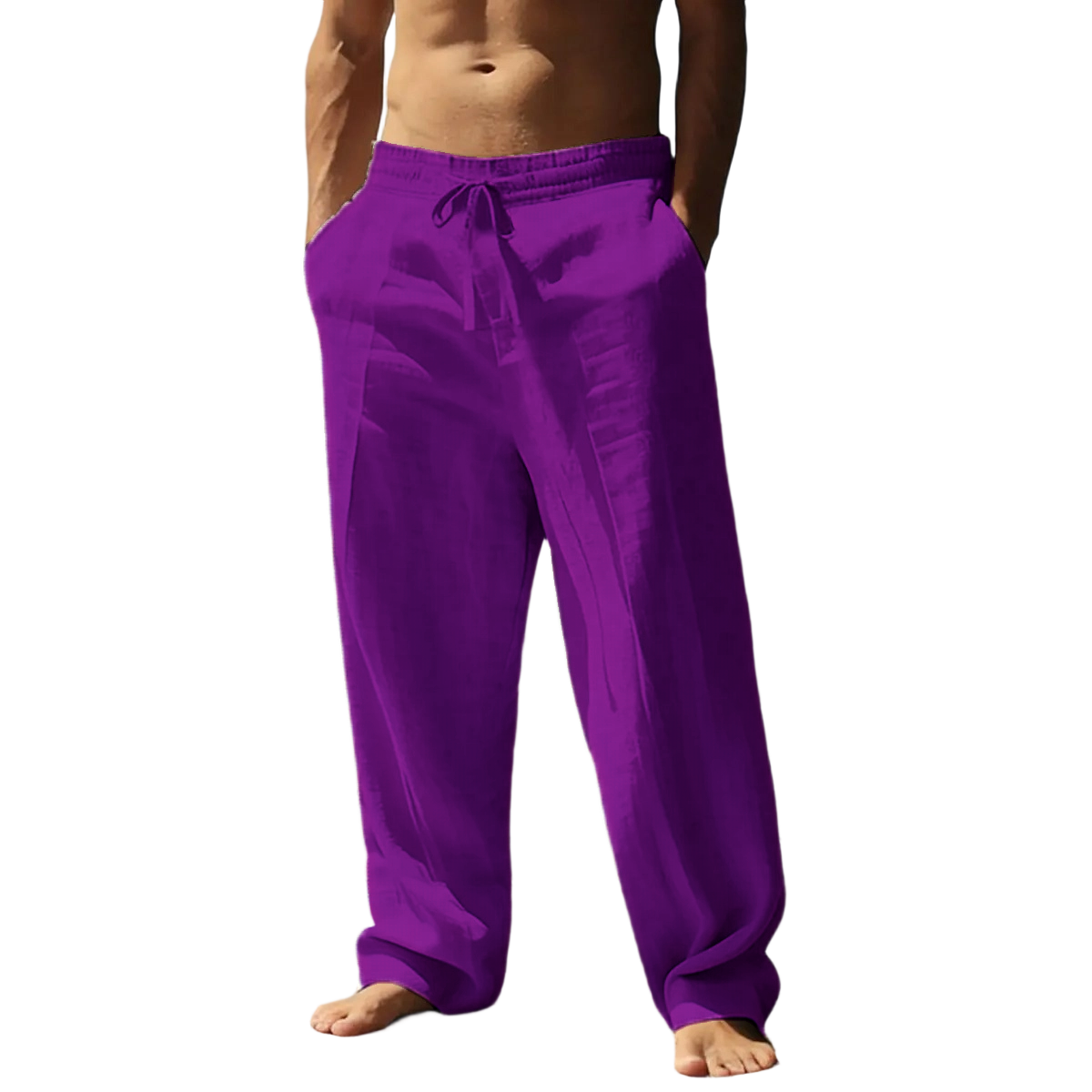 Men's casual trousers, smooth to the touch, solid color, straight leg style