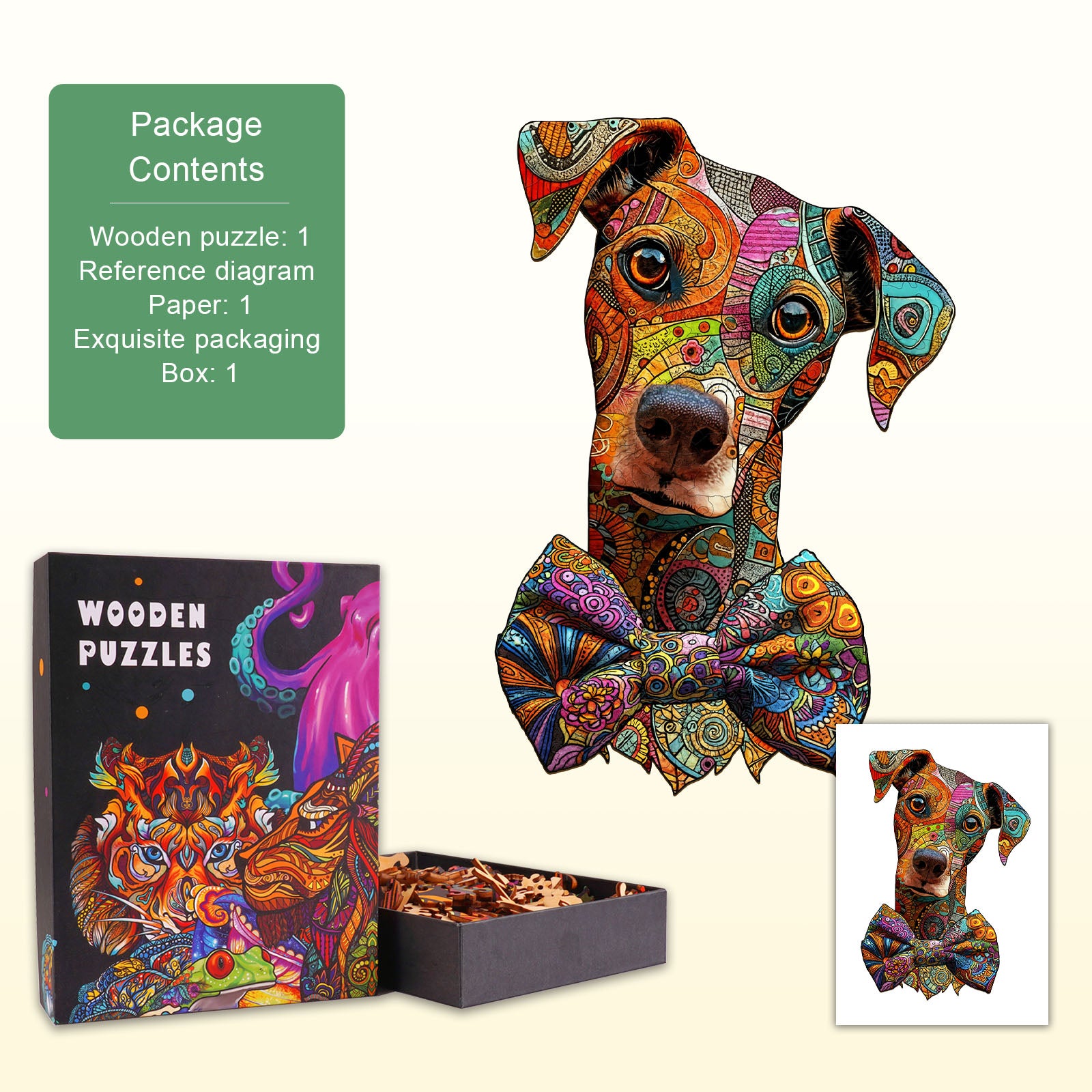 Line Art Dog Wooden Jigsaw Puzzle