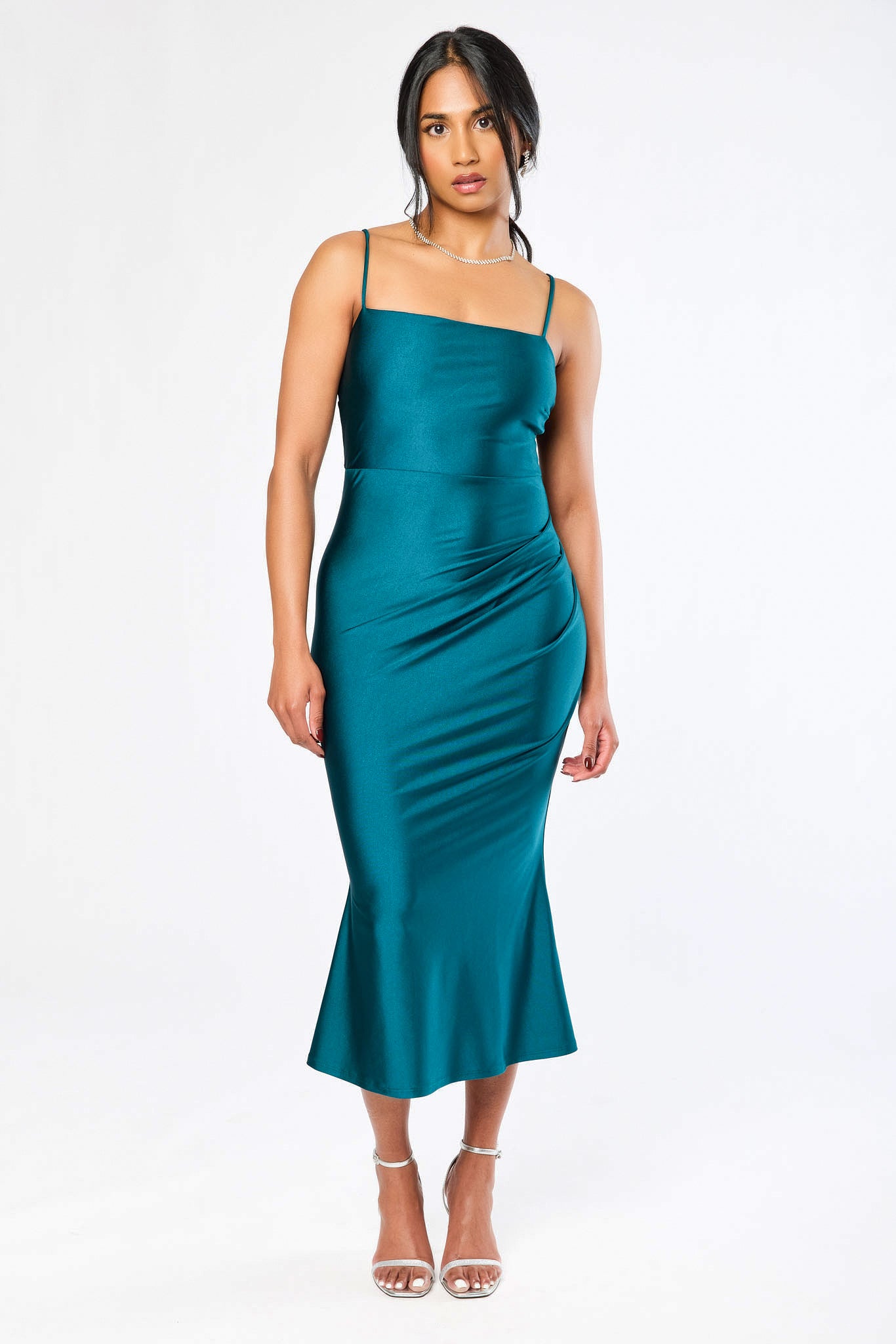 Satin Jersey Midi Dress with Flared Hem