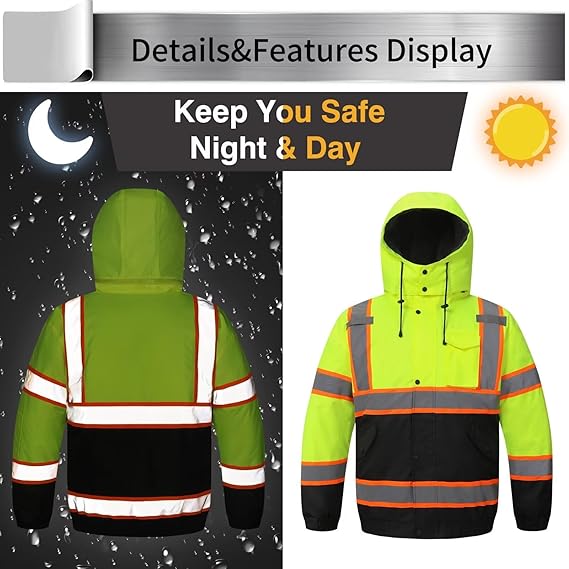 High Visibility Hoodie  Reflective Safety Jacket Zipper