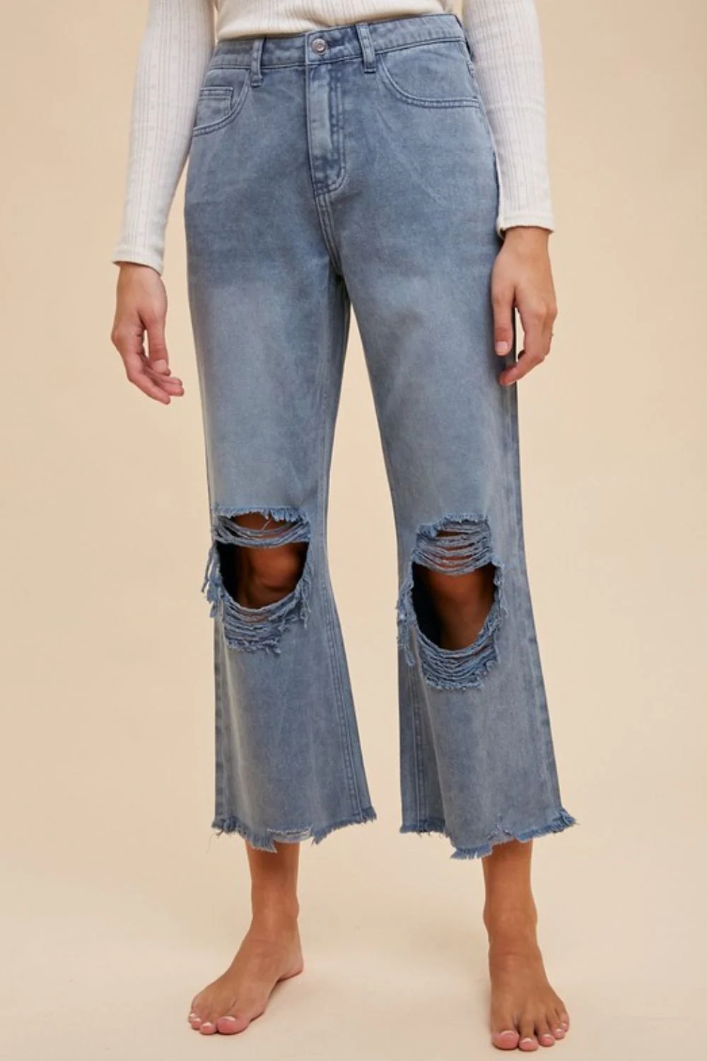 Wear Distressed Raw Hem Jeans