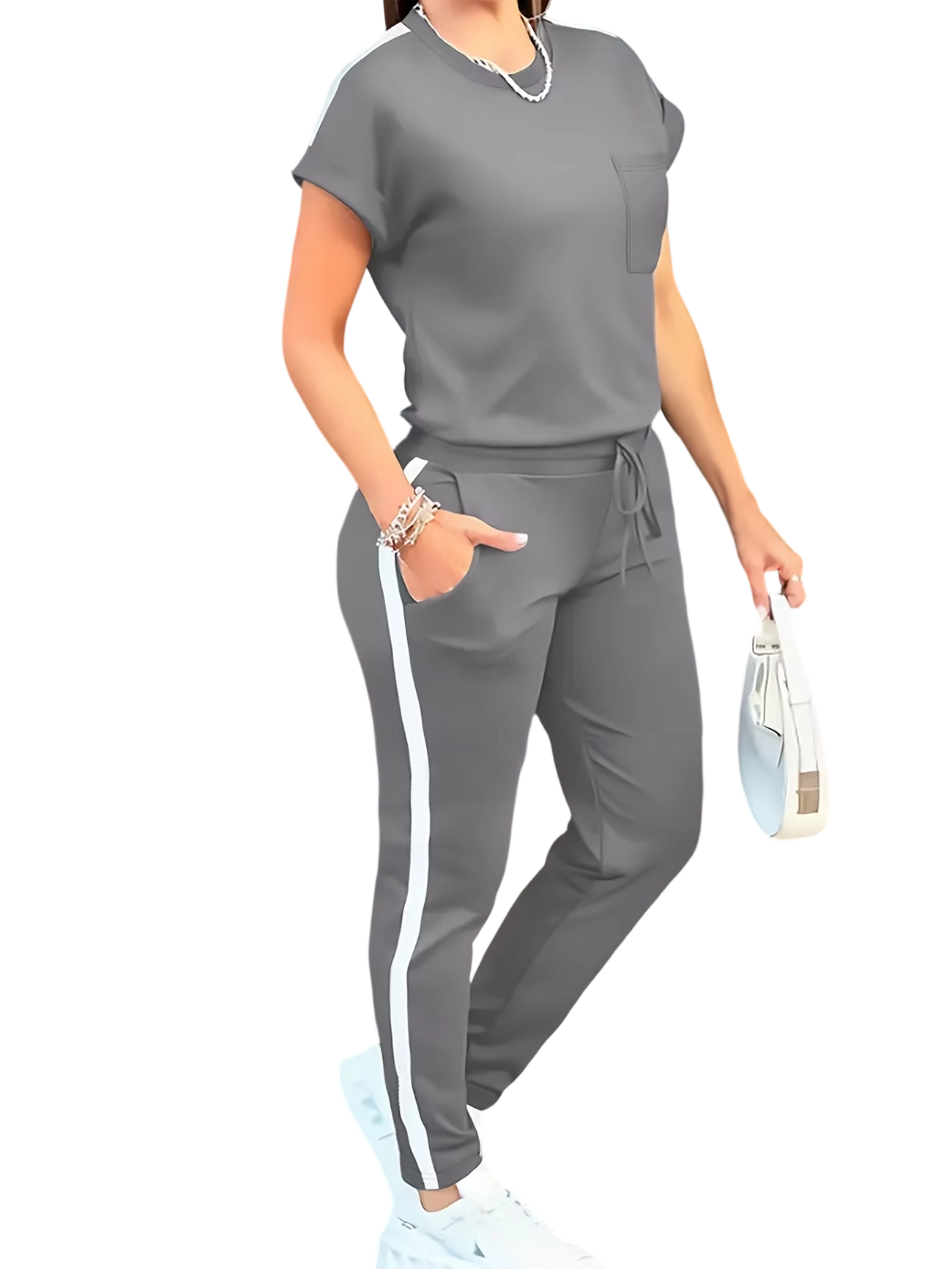 Fashionable Commuting Short-Sleeve And Long-Pants Casual Outfit