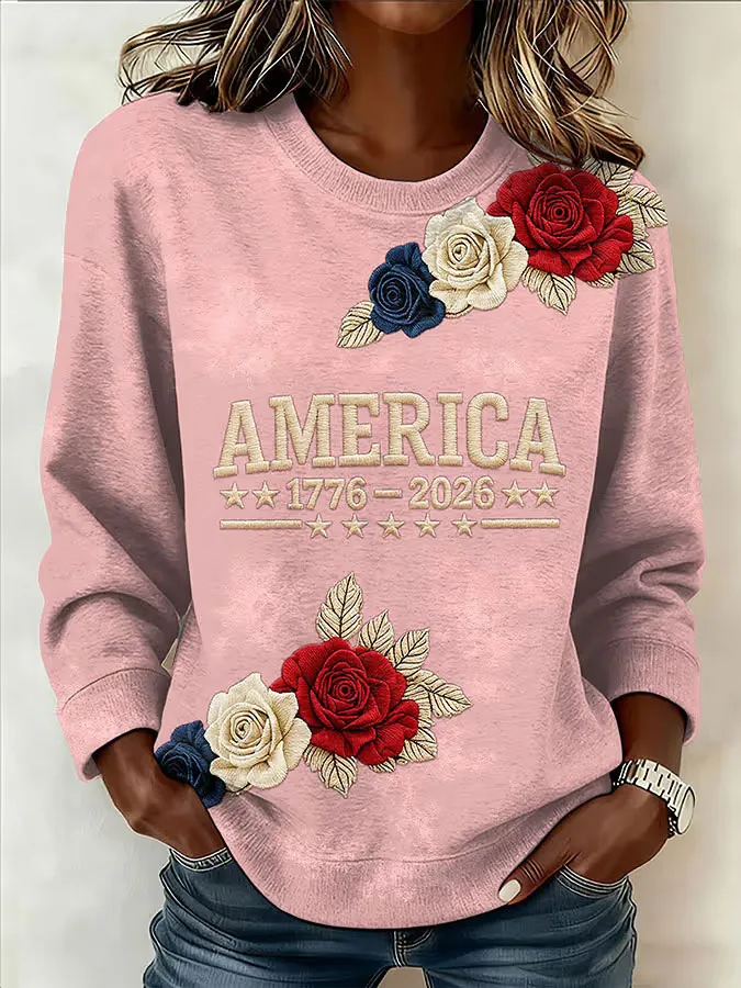 Women'S Retro American Independence Day 250Th Anniversary Printed Round Neck Sweatshirt