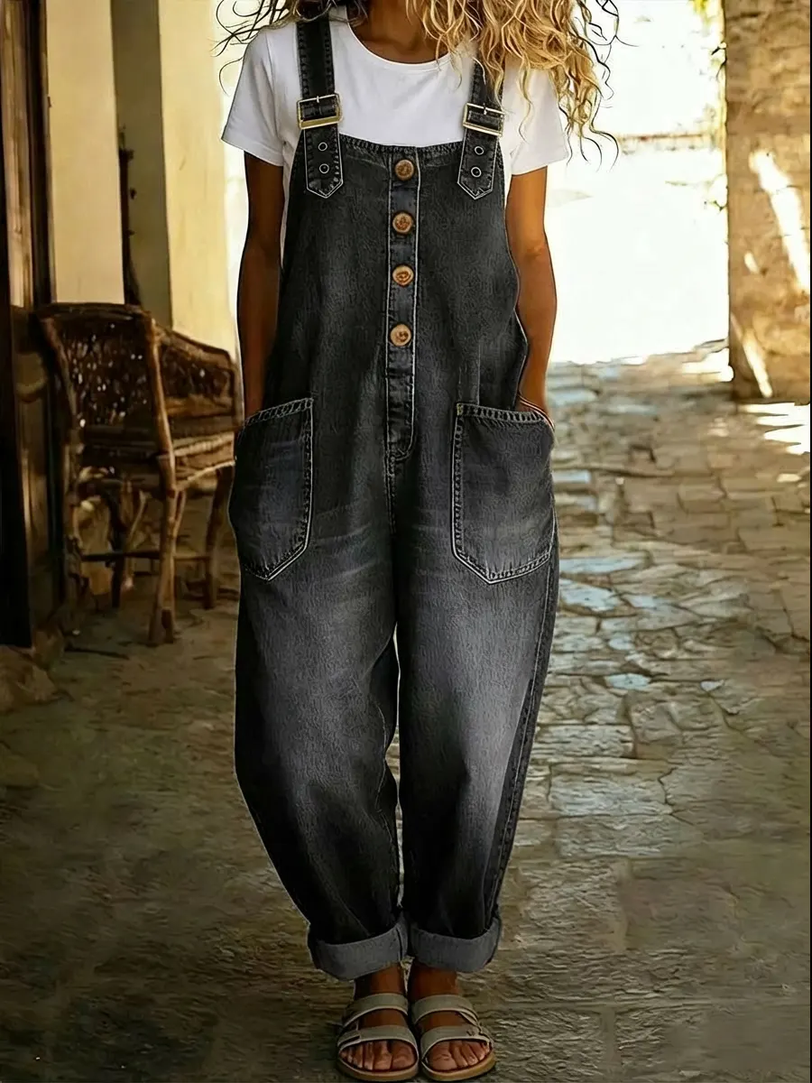 Women's Casual Denim Jumpsuit With Adjustable Buckle
