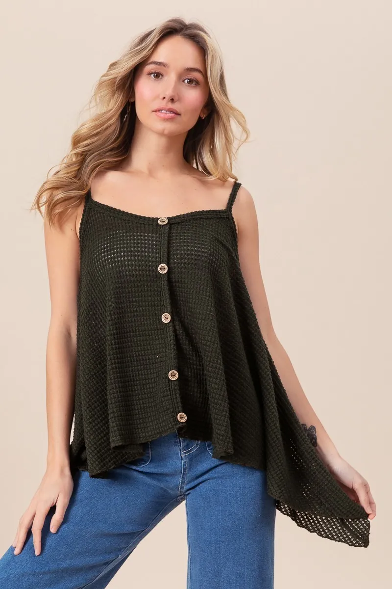 Popcorn Waffle Knit with Buttoned Front Cami Top
