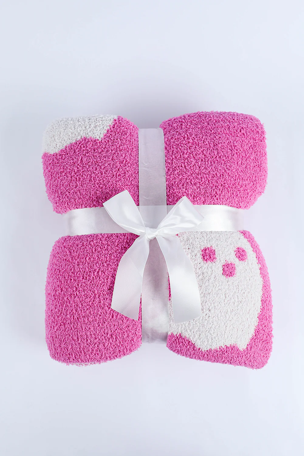 Bright Pink Two-Tone Colorblock Halloween Cute Ghost Printed Blanket