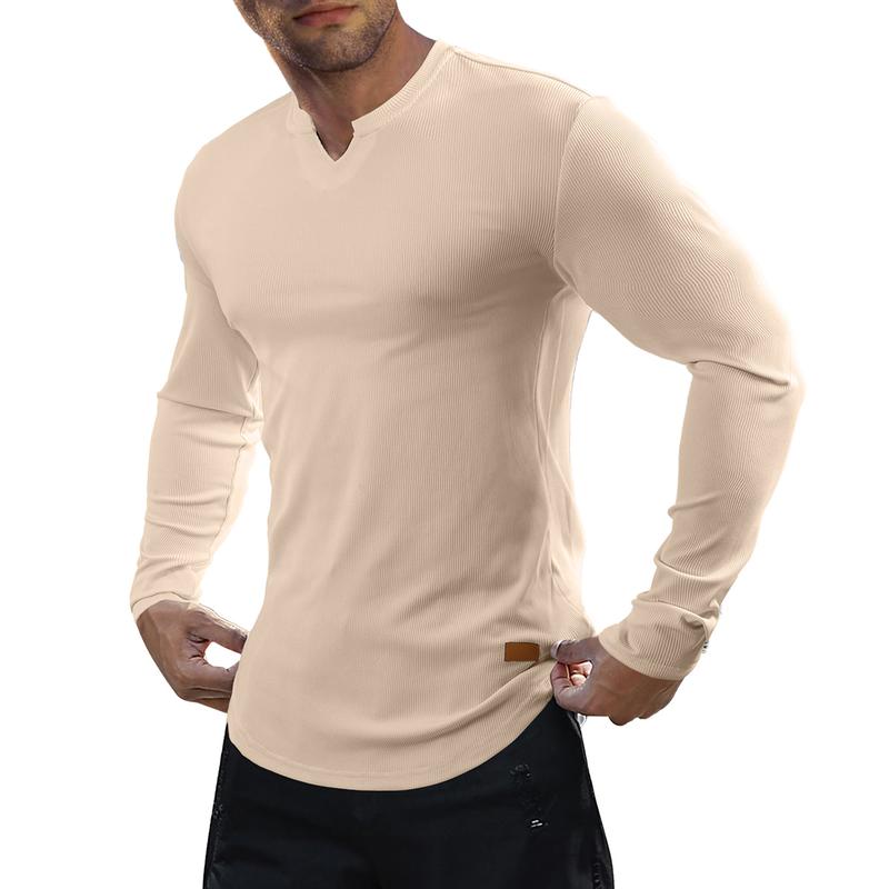 Men’s Slim Fit Ribbed V-Neck Long Sleeve Muscle T-Shirt