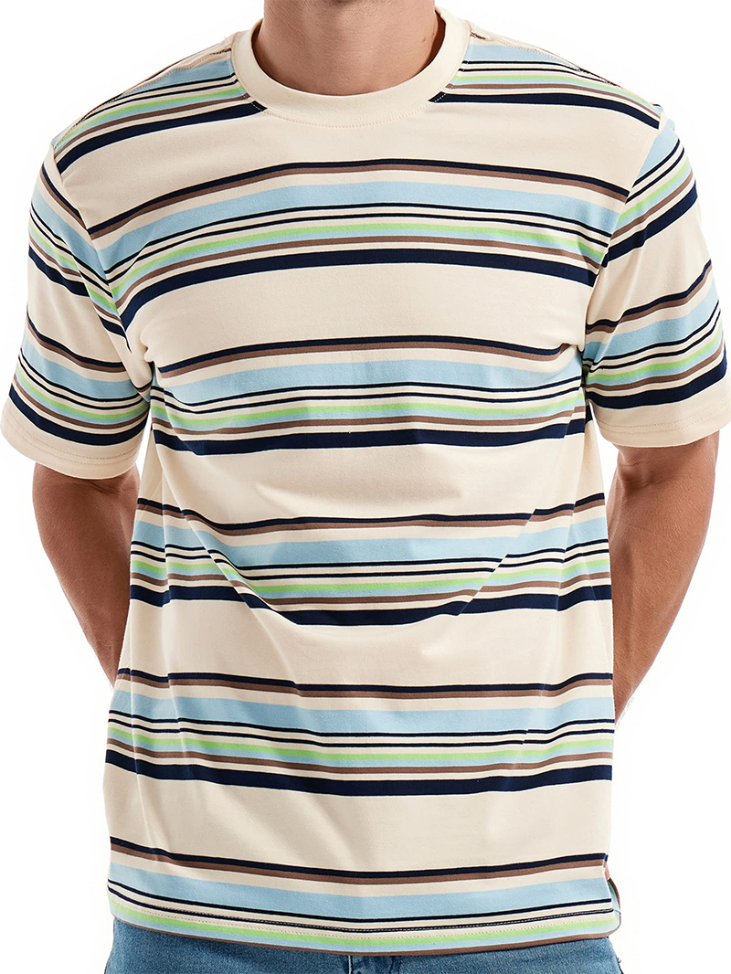 Men's Knitted Colorful Striped Short Sleeve T-Shirt
