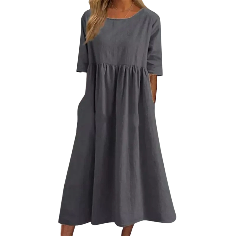 Breezy Cotton-Linen Pocket Dress for Women
