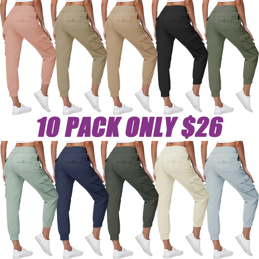 Women's Casual Lightweight Quick Dry Cargo Pants Elastic Waist Hiking Travel Joggers With Pockets