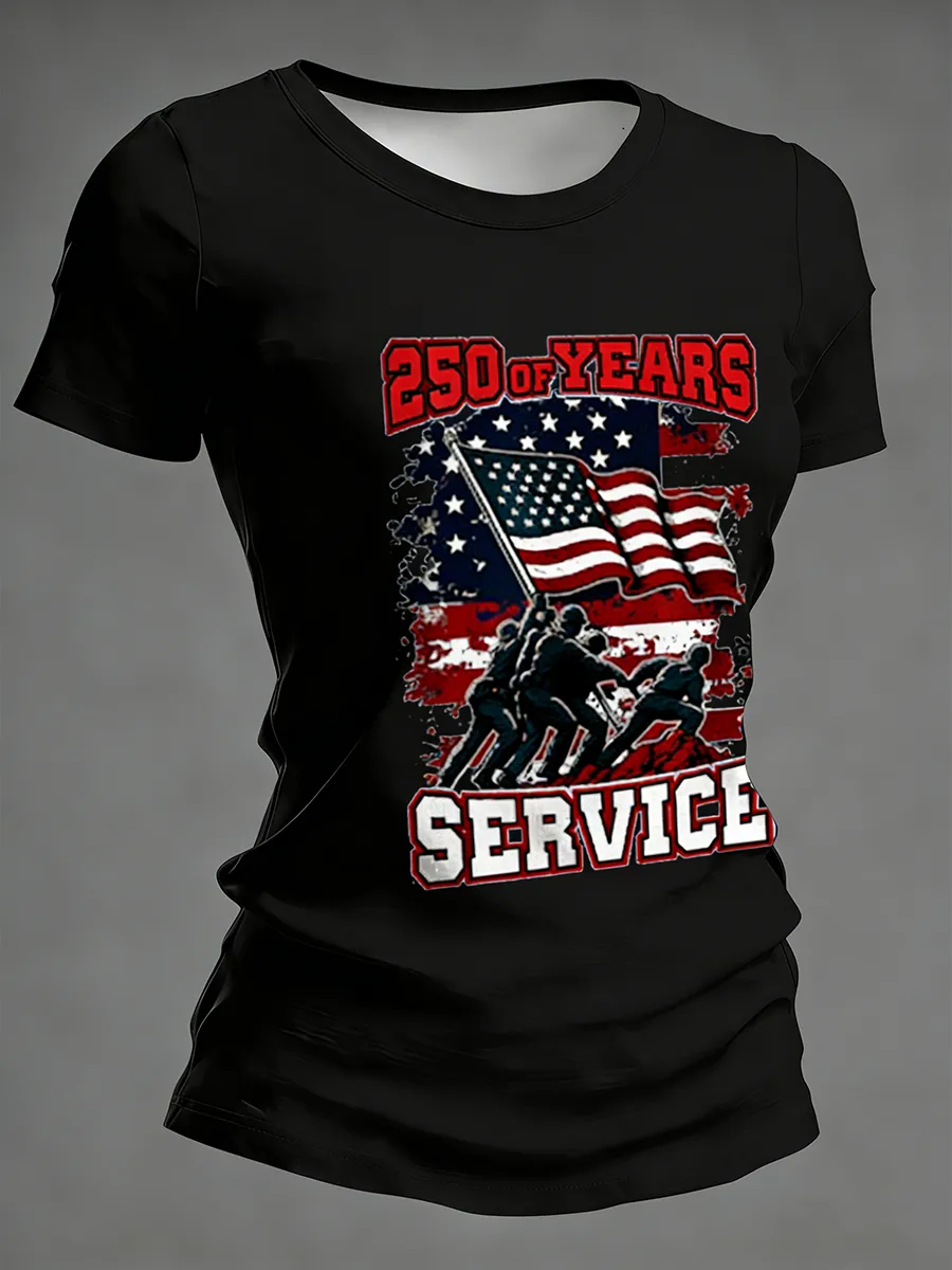 Women's 250 Years Of Service American Flag Raising T-Shirt