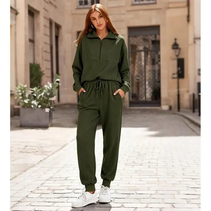 Women's 2-Piece Sweatpants Set Long Sleeve Half Zip Pullover Sweatshirt & Joggers Pants
