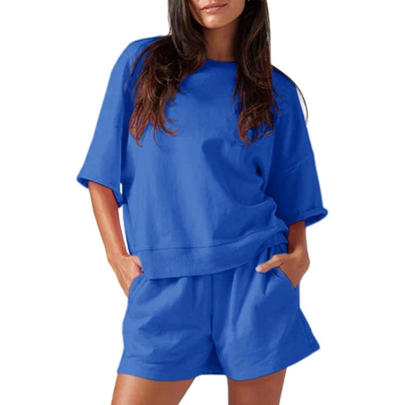 Women's 2-Piece Casual Tracksuit Set – Oversized Cropped Sweatshirt & High Waist Running Shorts