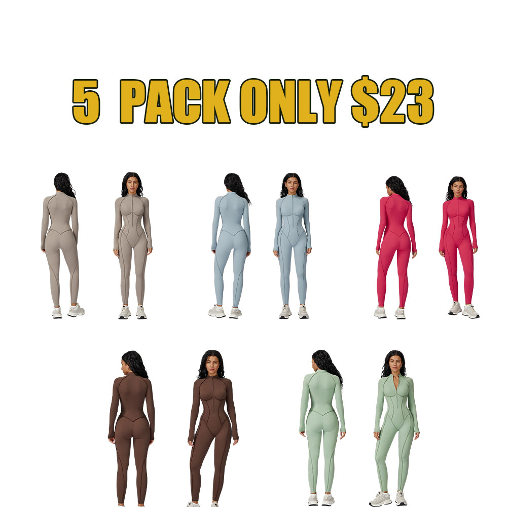 ✨ Women’s SculptFit Zip-Up Active Jumpsuit – Long Sleeve Tummy Control One-Piece