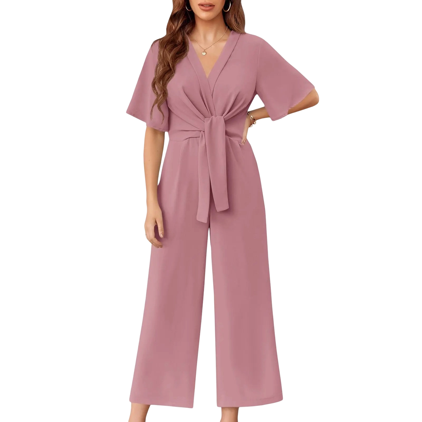 Women's Minimalist Wide-Leg Tie-Front Jumpsuit