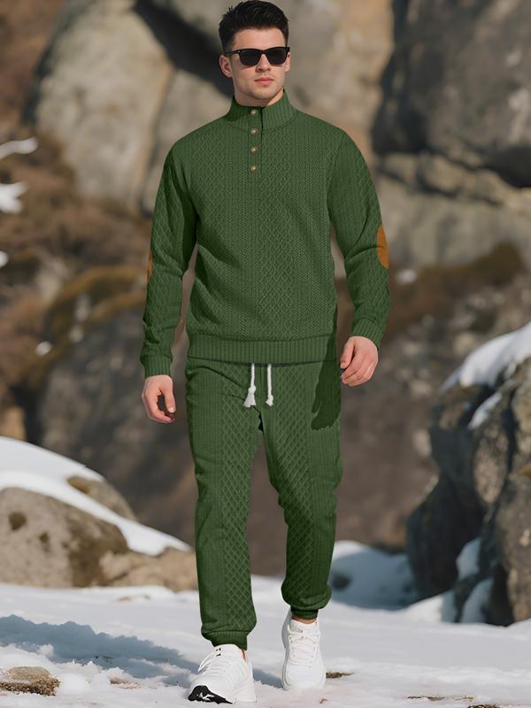 Mens Knitted Half-Placket Sweatshirt with Contrast Elbow Patches
