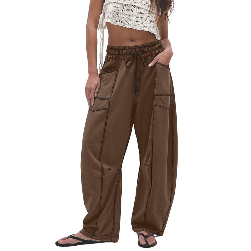 Women's Wide Leg Lounge Pants - Soft Drawstring Palazzo Pants with Pockets
