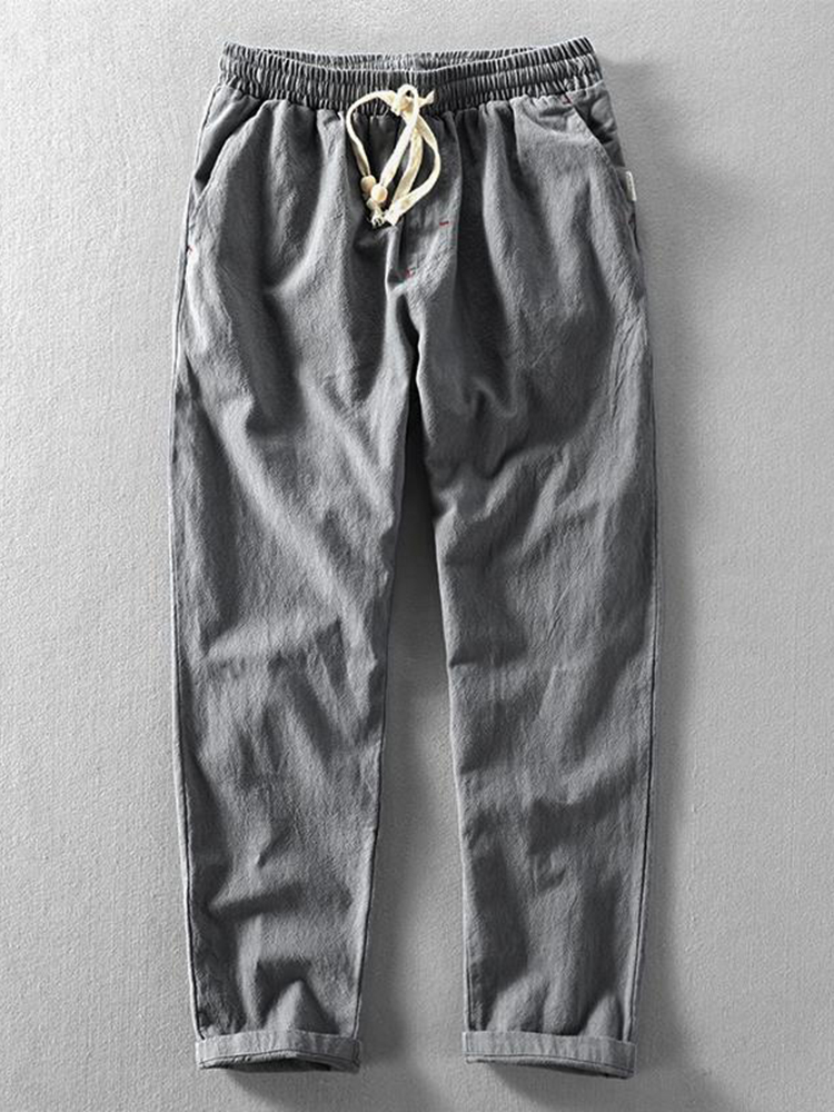 Men's Vintage Japanese Loose Pocket Cotton Linen Casual Pants