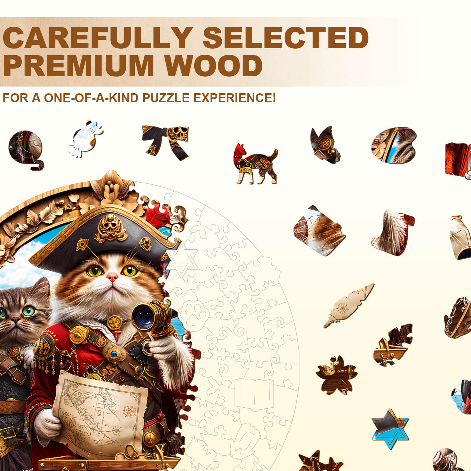 Pirate Cat Wooden Jigsaw Puzzle