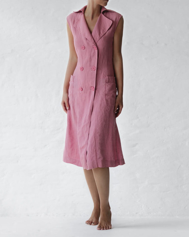Summer Cotton and Linen Sleeveless Button Dress 3158