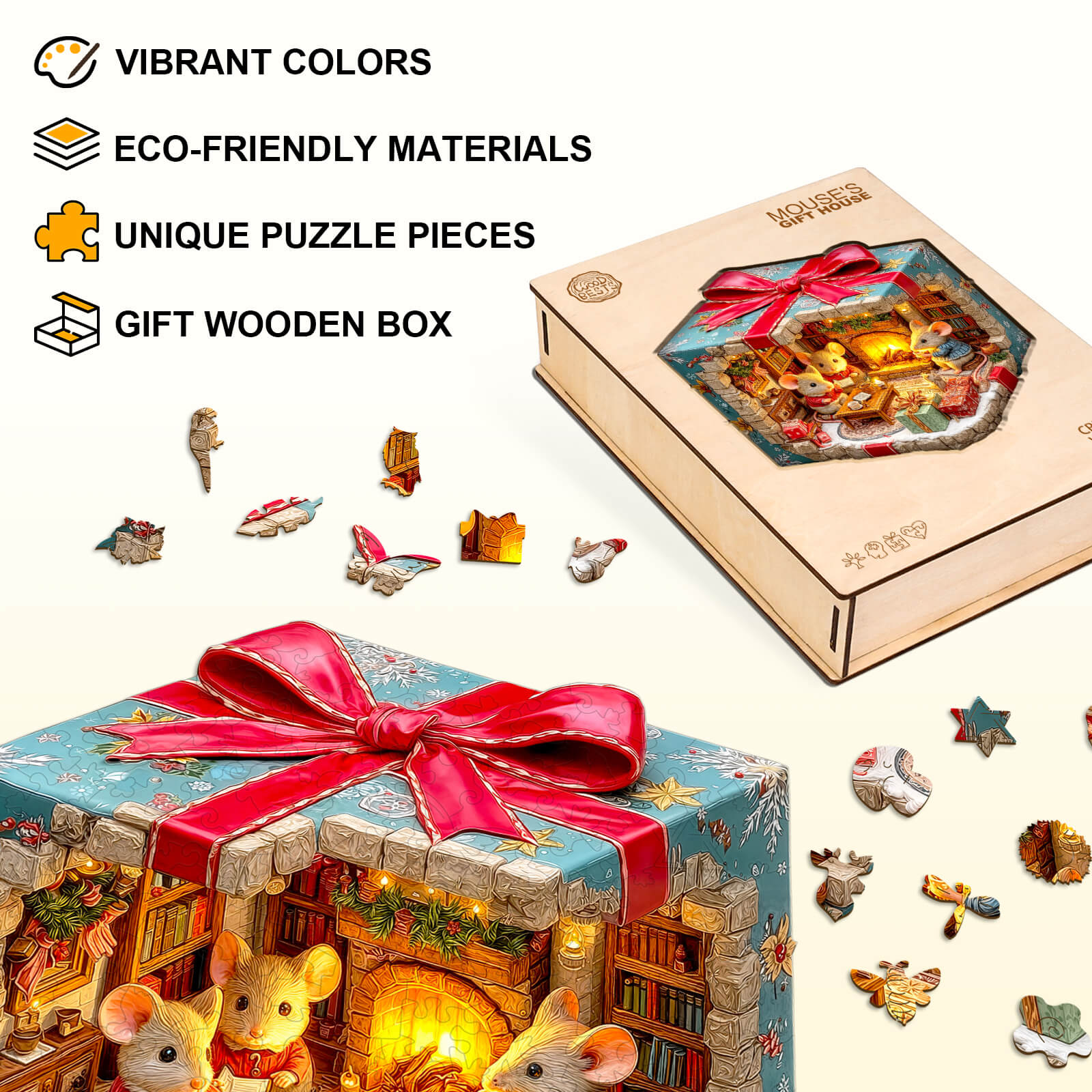 Mouse's Gift House Wooden Jigsaw Puzzle