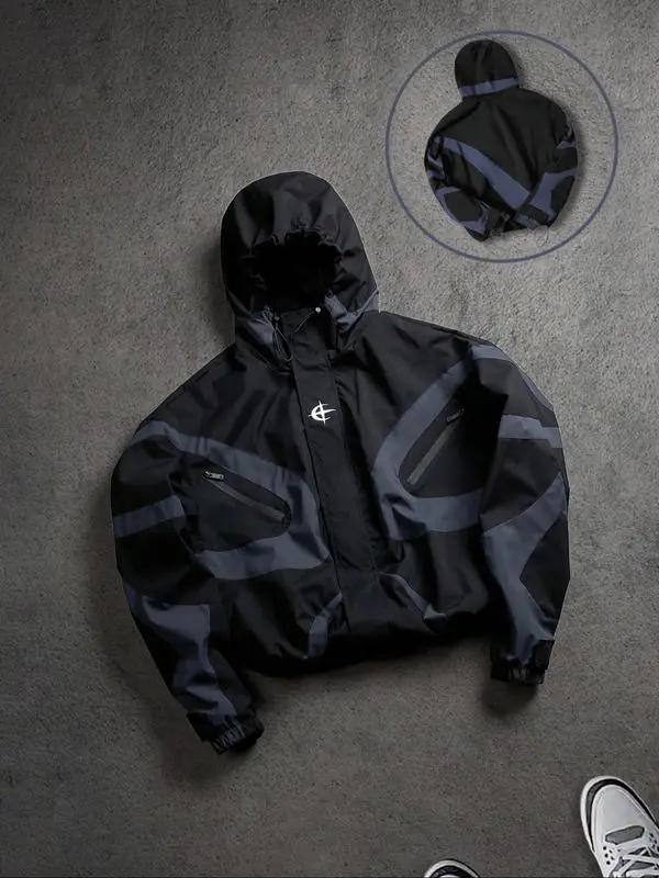 Men's  Jacket High Street Patchwork Print+Printed Elastic Cuff Sport Pants