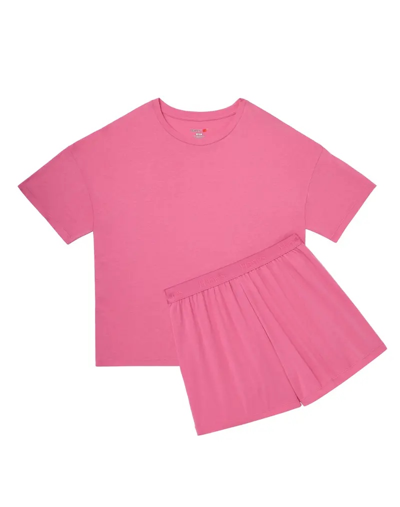 Hanes Originals 2 Piece Lounge Set Comfywear Supersoft Boxy T-shirt & Sleep Shorts Loungewear Women's Comfortable Fit Soft Stretch Fabric Breathable Hla202