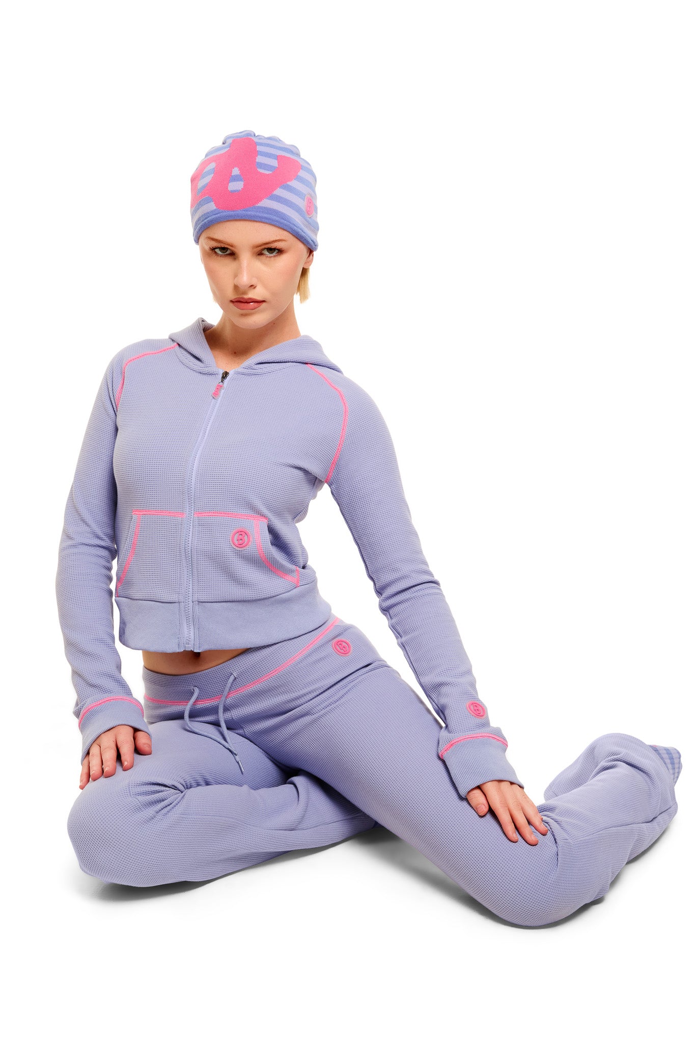 WAFFLE KNIT BOOT CUT PANTS (LAVENDER/PINK)