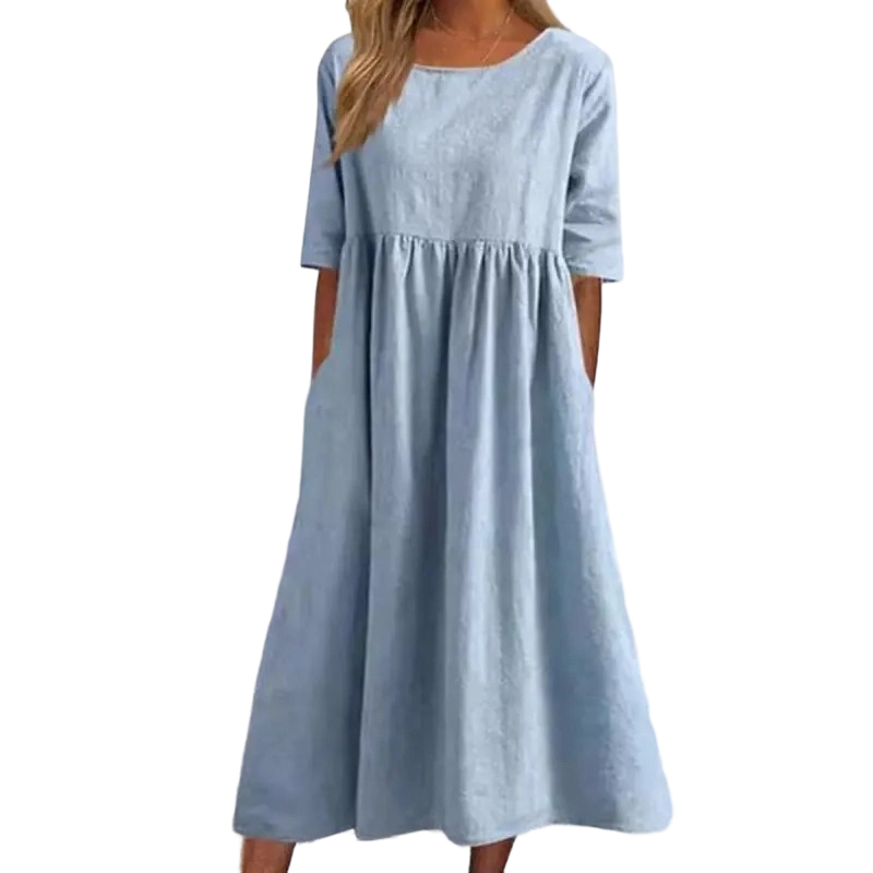 Breezy Cotton-Linen Pocket Dress for Women
