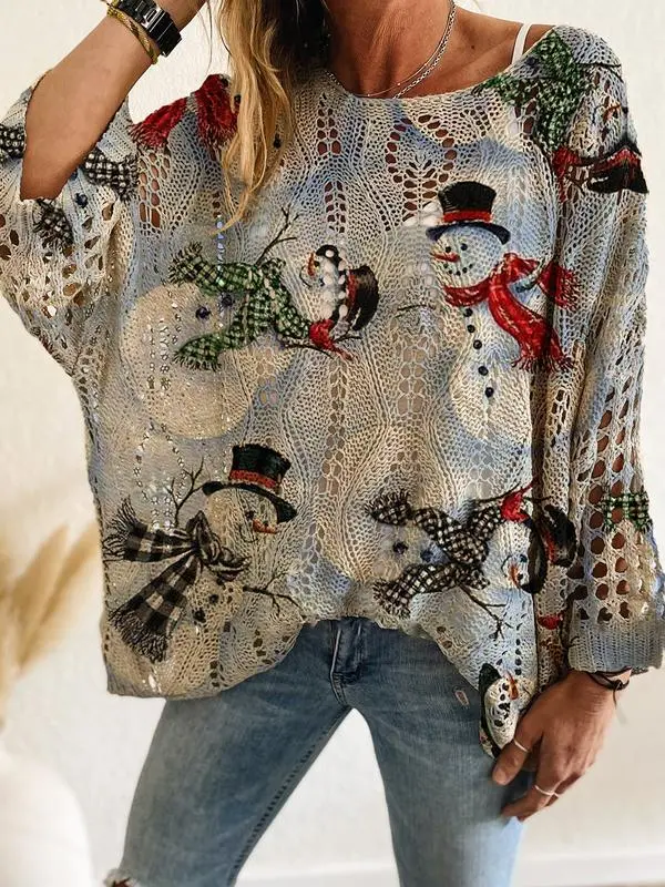 Women's Halloween Pumpkin Print Long Sleeve Knit Top